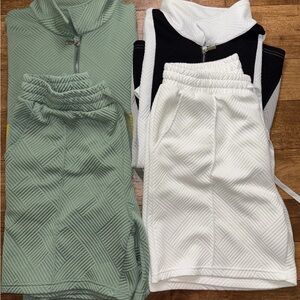 UOUA Men’s Two Piece Set Bundle Polo Shirt 1/4 Quarter Zip Shorts 2 Piece Set XL